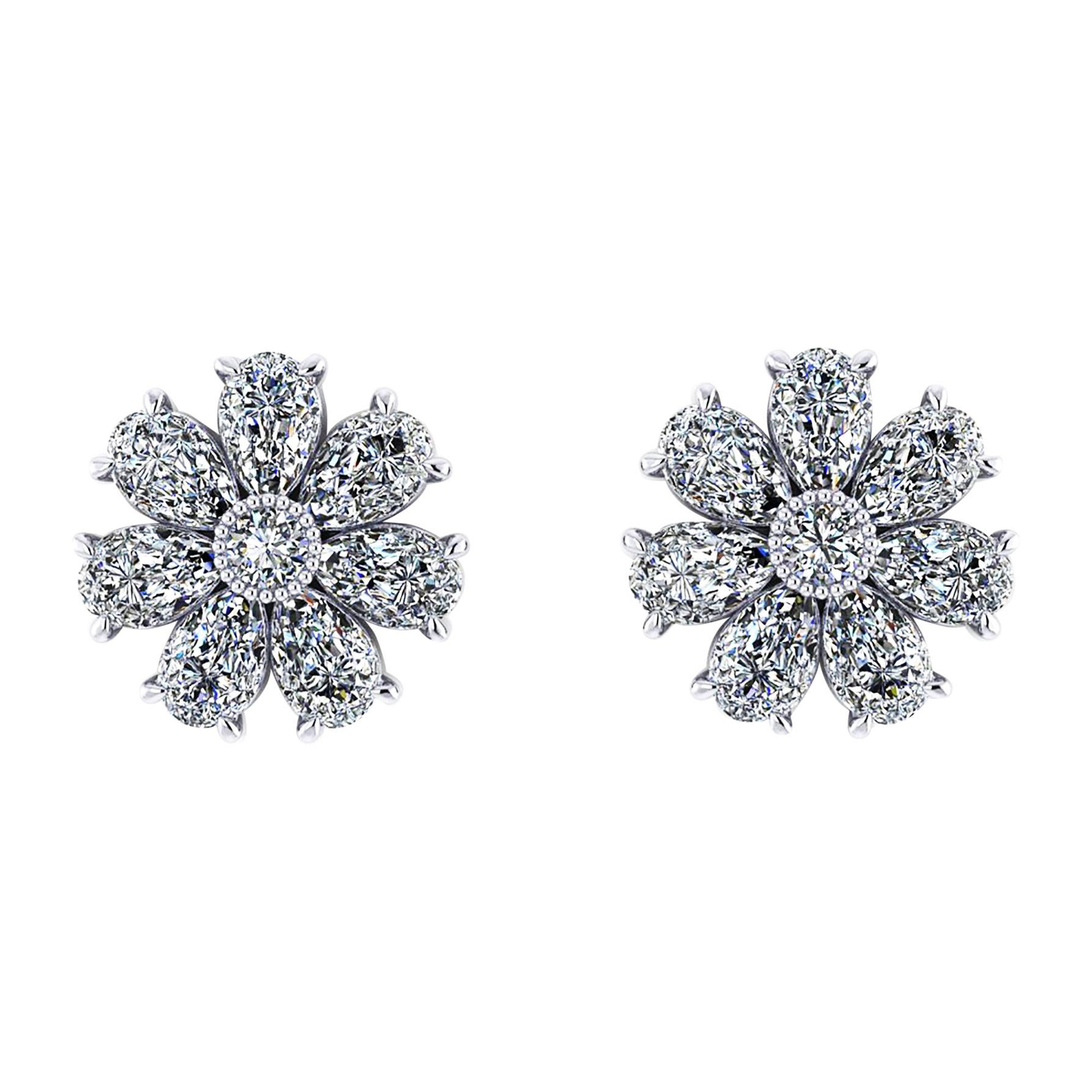 1.65 Carat Pear Shape Diamond Flower Earring Studs in Platinum 950 For Sale