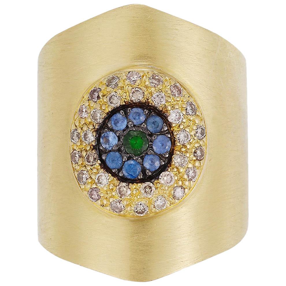 18 Karat Gold Evil Eye Shield Ring with
