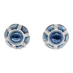 Sapphire and Diamond Silver Upon Gold Earrings, Circa 1920