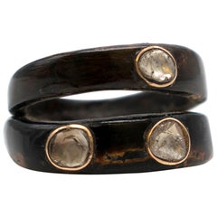 Bespoke Raw Diamond Embellished Double Wood Ring