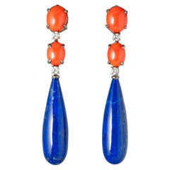 Coral Lapis Lazuli Diamond Chandelier Earrings