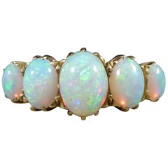 Antique Late Victorian Five-Stone Opal Ring in 18 Carat Yellow Gold