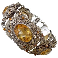 Antique Austro Hungarian Citrine Silver Pearl Bracelet