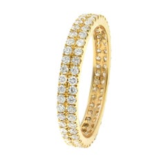 18K Yellow Gold Double Row Scoop Micro Pave Round Diamond Eternity Band 0.61cts
