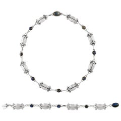 Antique Georg Jensen Necklace#11 and Bracelet #15 Set with Labradorite Stones