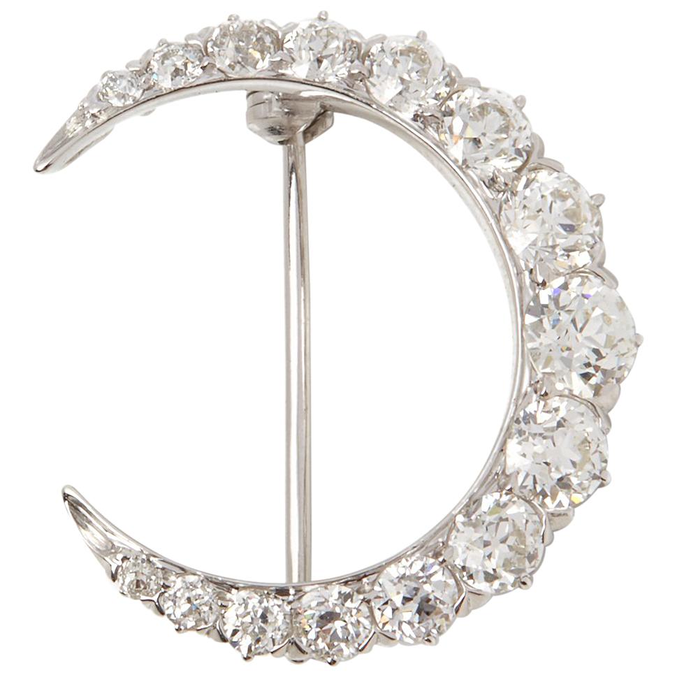 Tiffany & Co. Platinum Diamond Crescent Vintage Moon Brooch