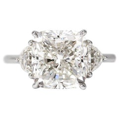 J. Birnbach GIA Certified 4.02 Carat Cushion Three-Stone Ring