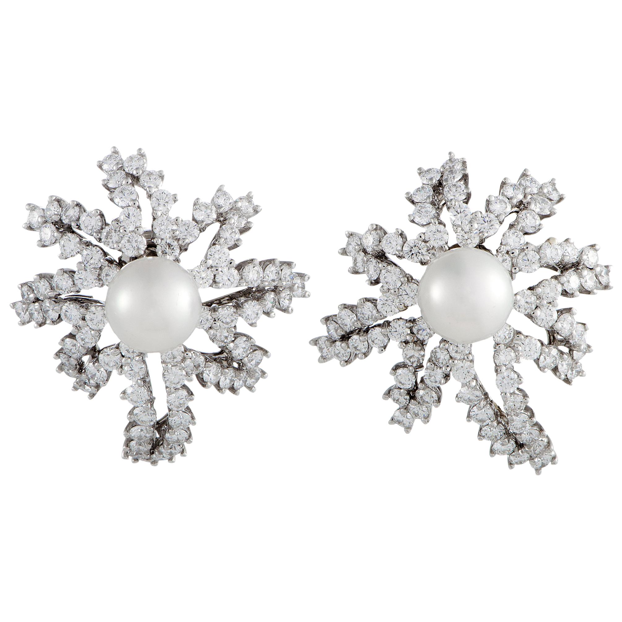 Tiffany & Co. Fireworks Diamond and Pearl Platinum Earrings