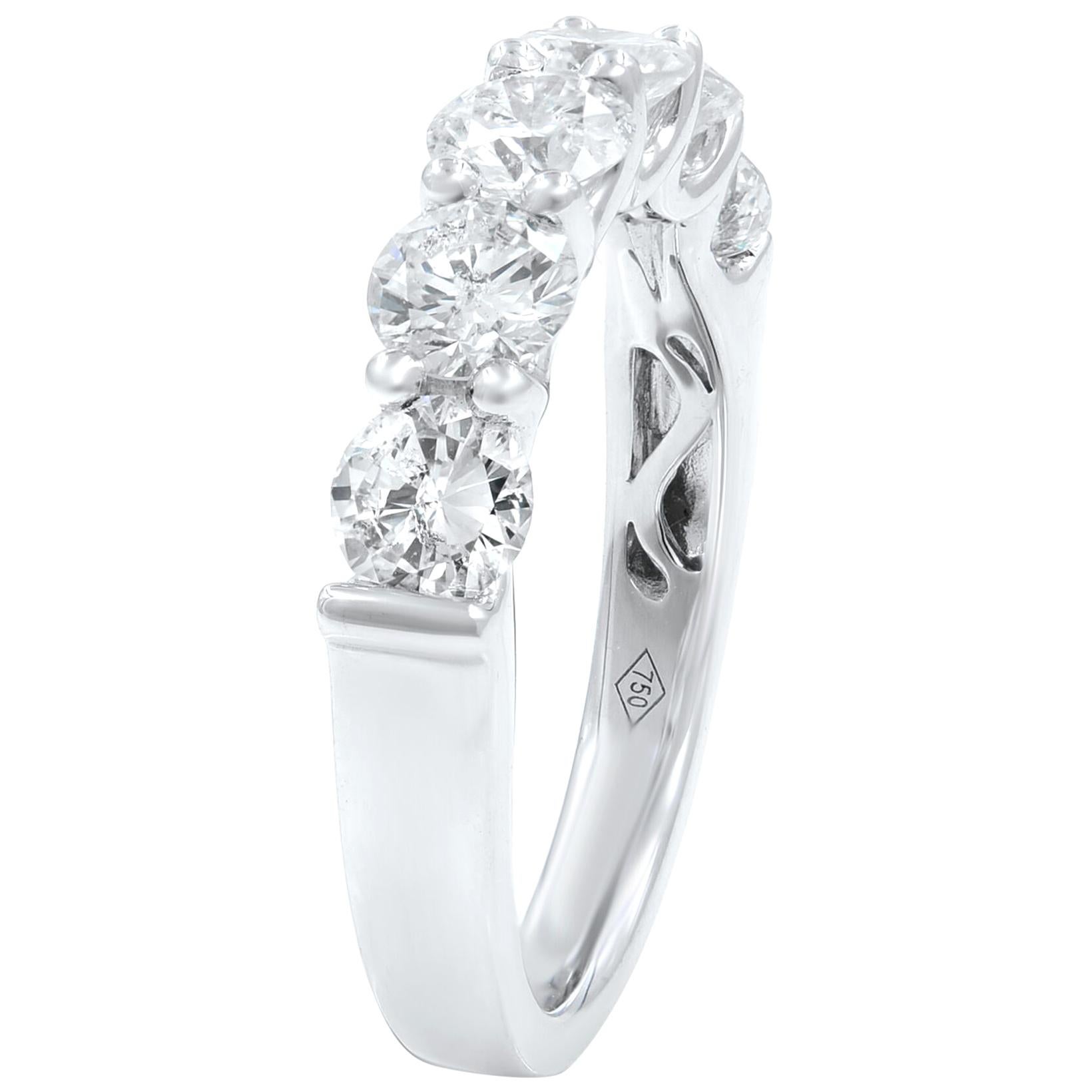 18 Karat White Gold Signature U-Shape Round Diamond Anniversary Ring 1.82 Carat