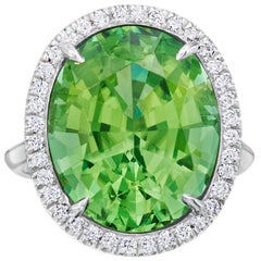 Platinum Diamond Halo Tourmaline Ring