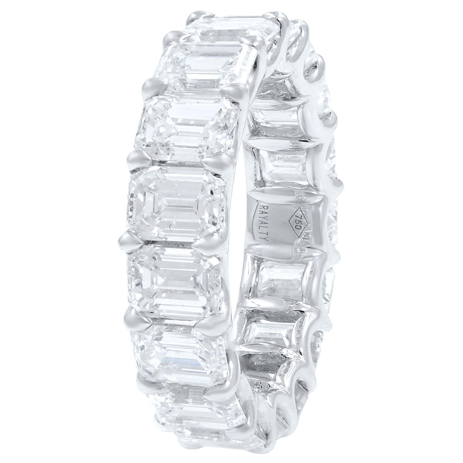 18K White Gold Signature U-shape Emerald Cut Diamond Anniversary Ring  6.81cts