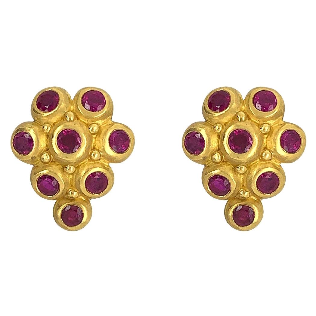 Roberge 22 Karat Yellow Gold and Ruby Ear Clips For Sale