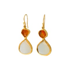 Fire Opal and Moonstone 18 Karat Earrings