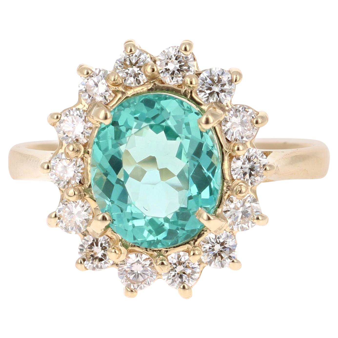 3.10 Carat Apatite Diamond 14 Karat Yellow Gold Bridal Ring