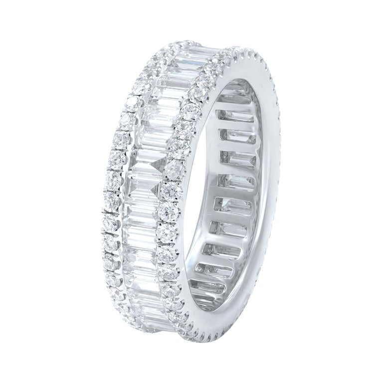 18 Karat White Gold Baguette and Round Cut Diamond Eternity Band 3.44 ...