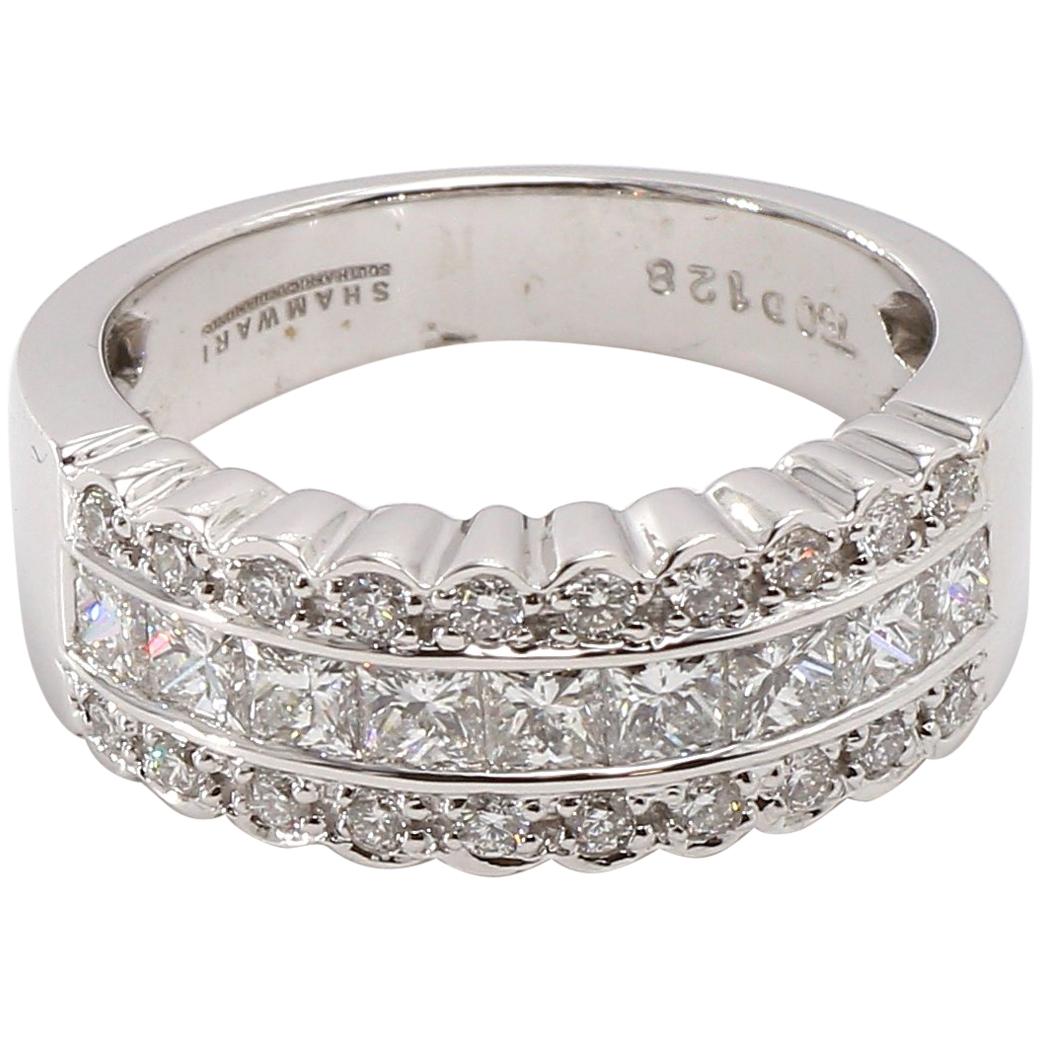 Vintage Style 18 Karat White Gold Half Eternity Diamond Ring For Sale