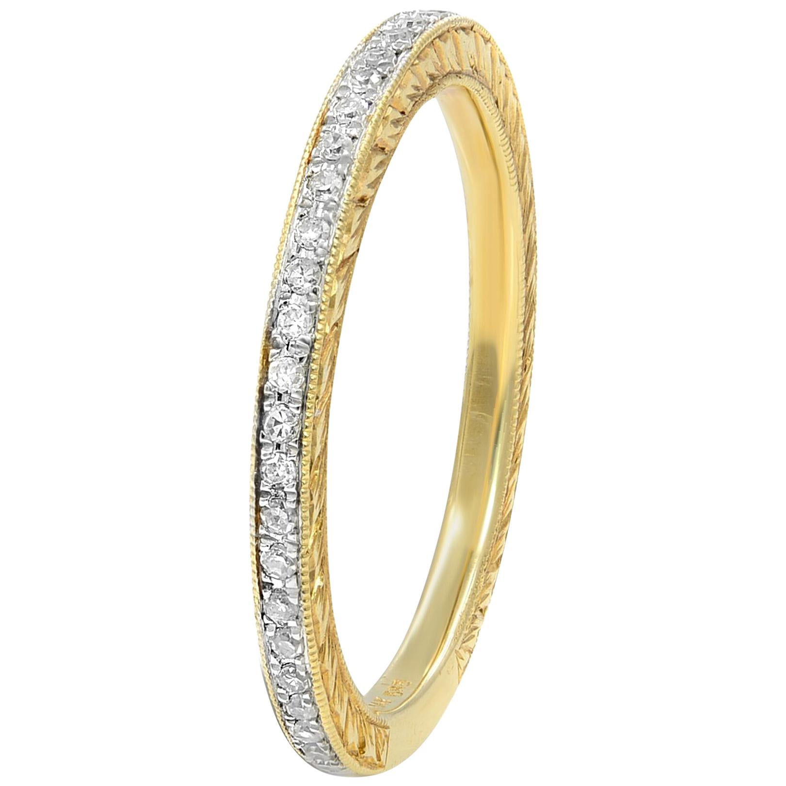 14 Karat Yellow Gold Micro Set Pave Diamond Eternity Ring 0.18 Carat For  Sale at 1stDibs