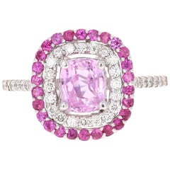 2.32 Carat Cushion Cut Pink Sapphire Diamond 18 Karat White Gold Engagement Ring