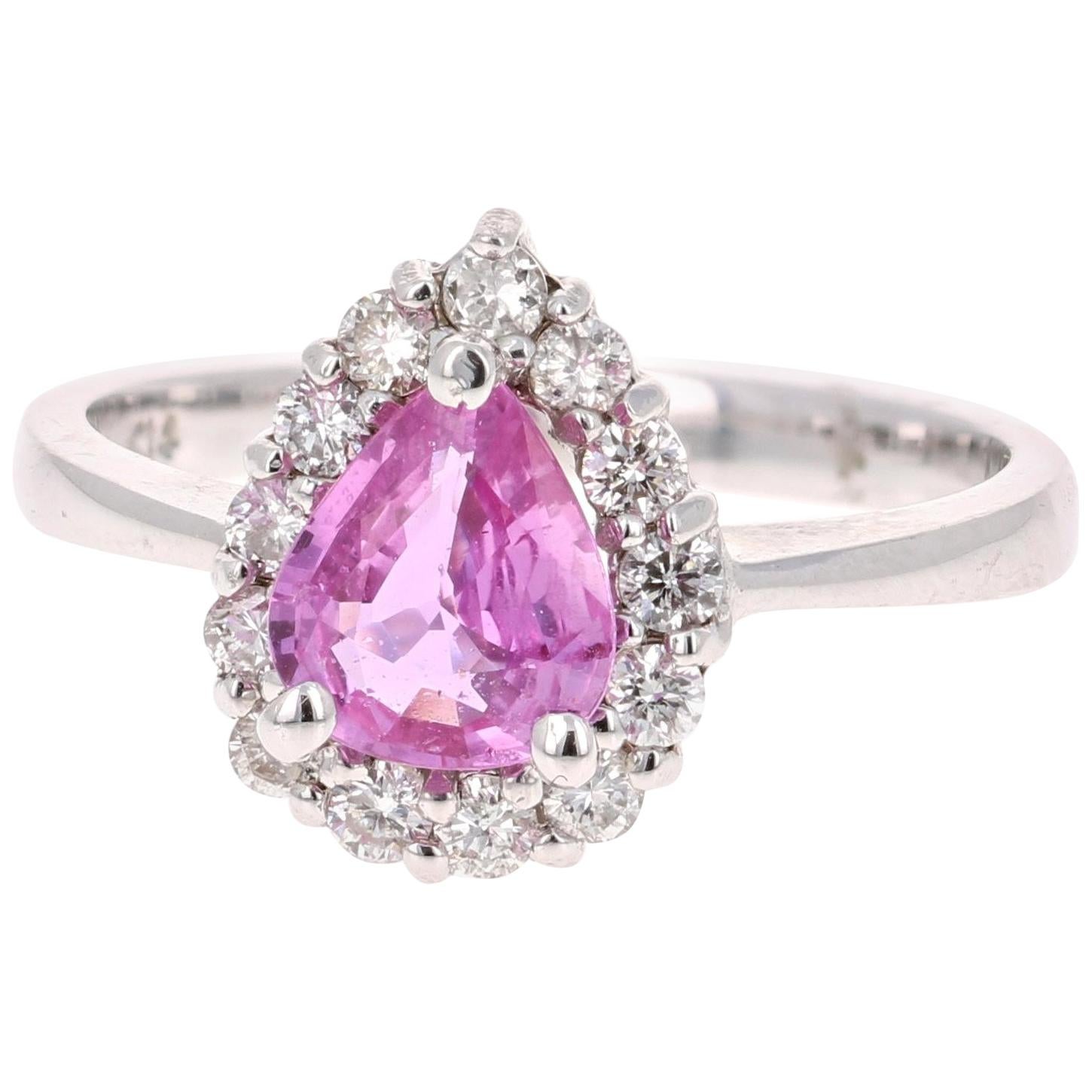 1.51 Carat Pink Sapphire Diamond 14 Karat White Gold Cocktail Ring