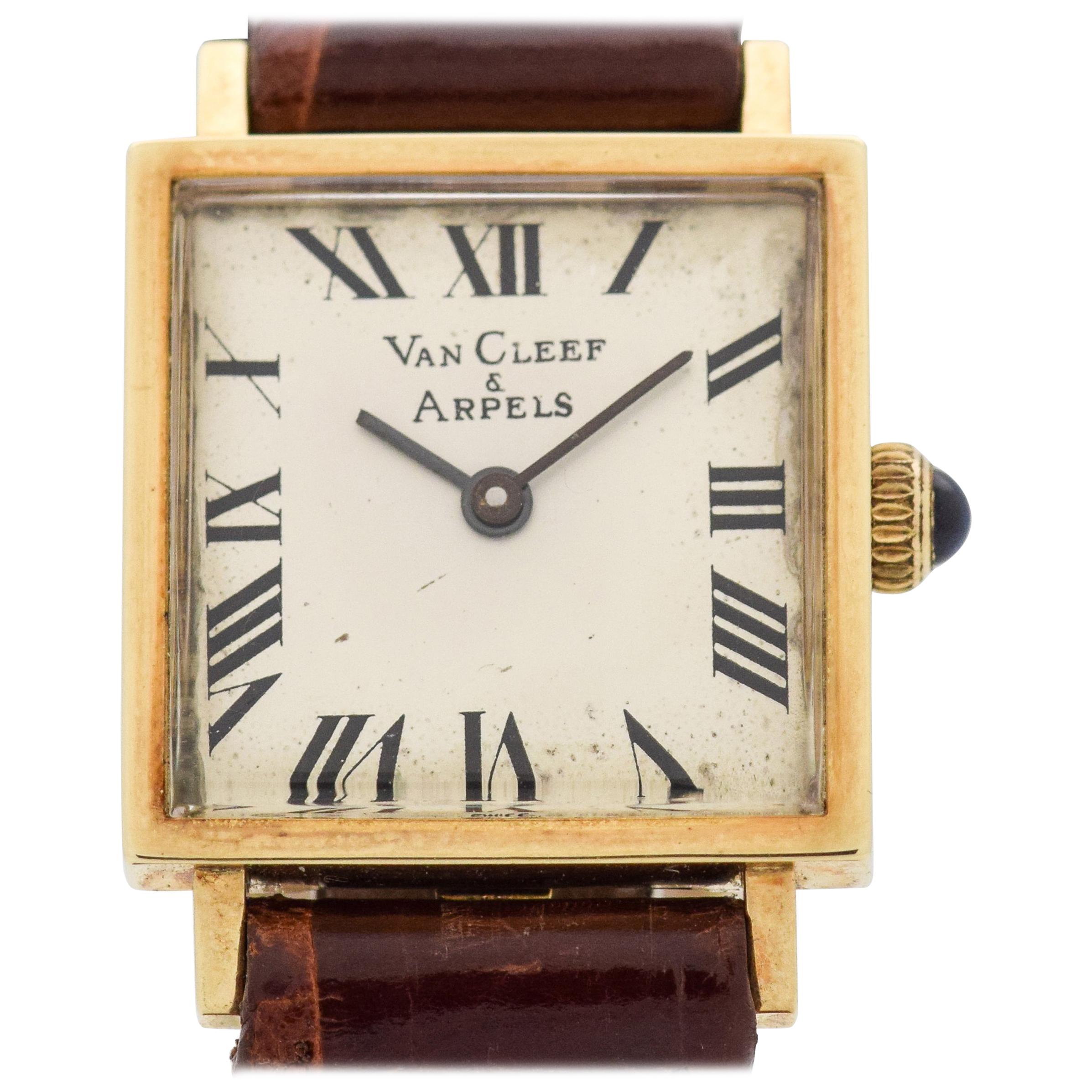 Van Cleef & Arpels Square-Shaped 14 Karat Yellow Gold Watch, 1990s For Sale