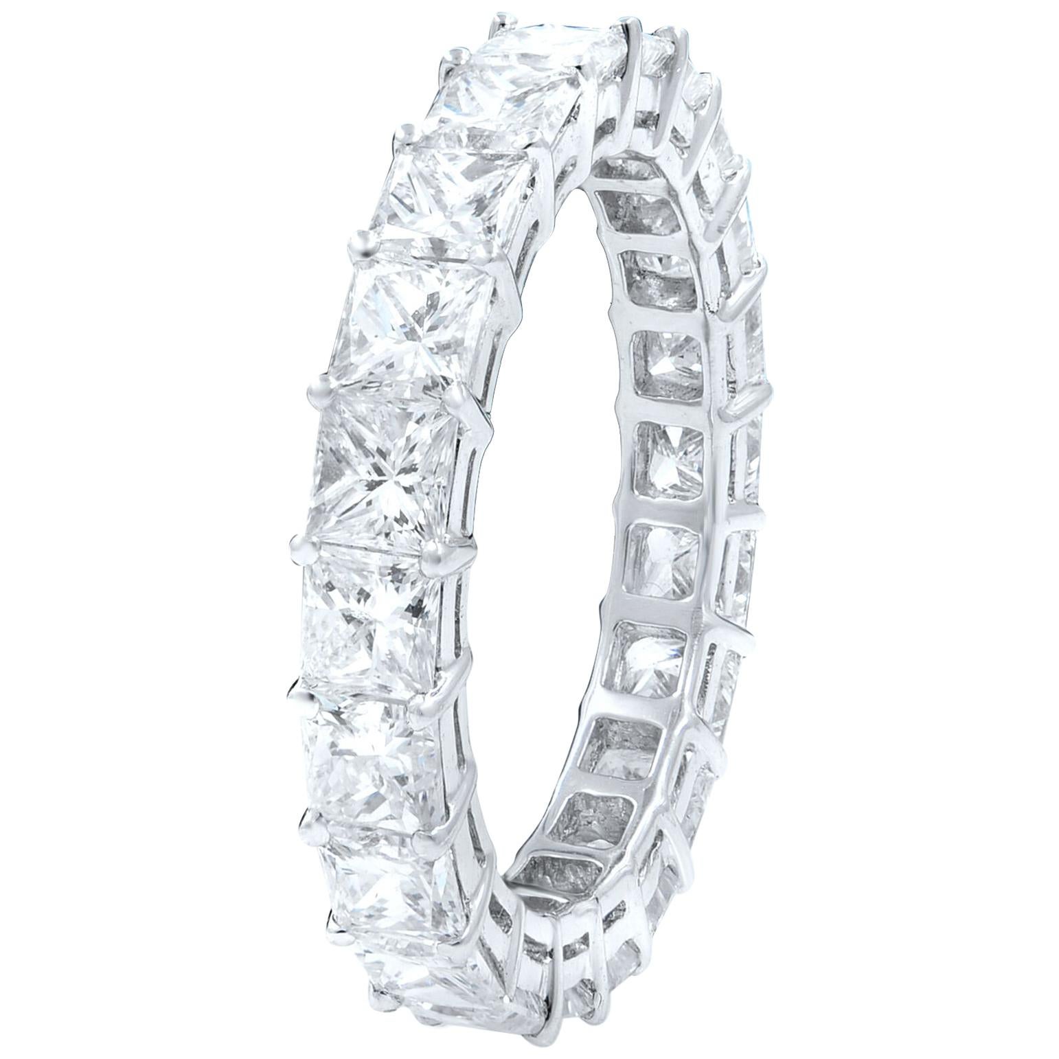 18 Karat White Gold Princess Cut Diamond Eternity Ring 3.36 Carat For Sale