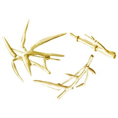 14 Karat Yellow Gold Bamboo Brooch Triptych by the Artist, Featured in Vogue