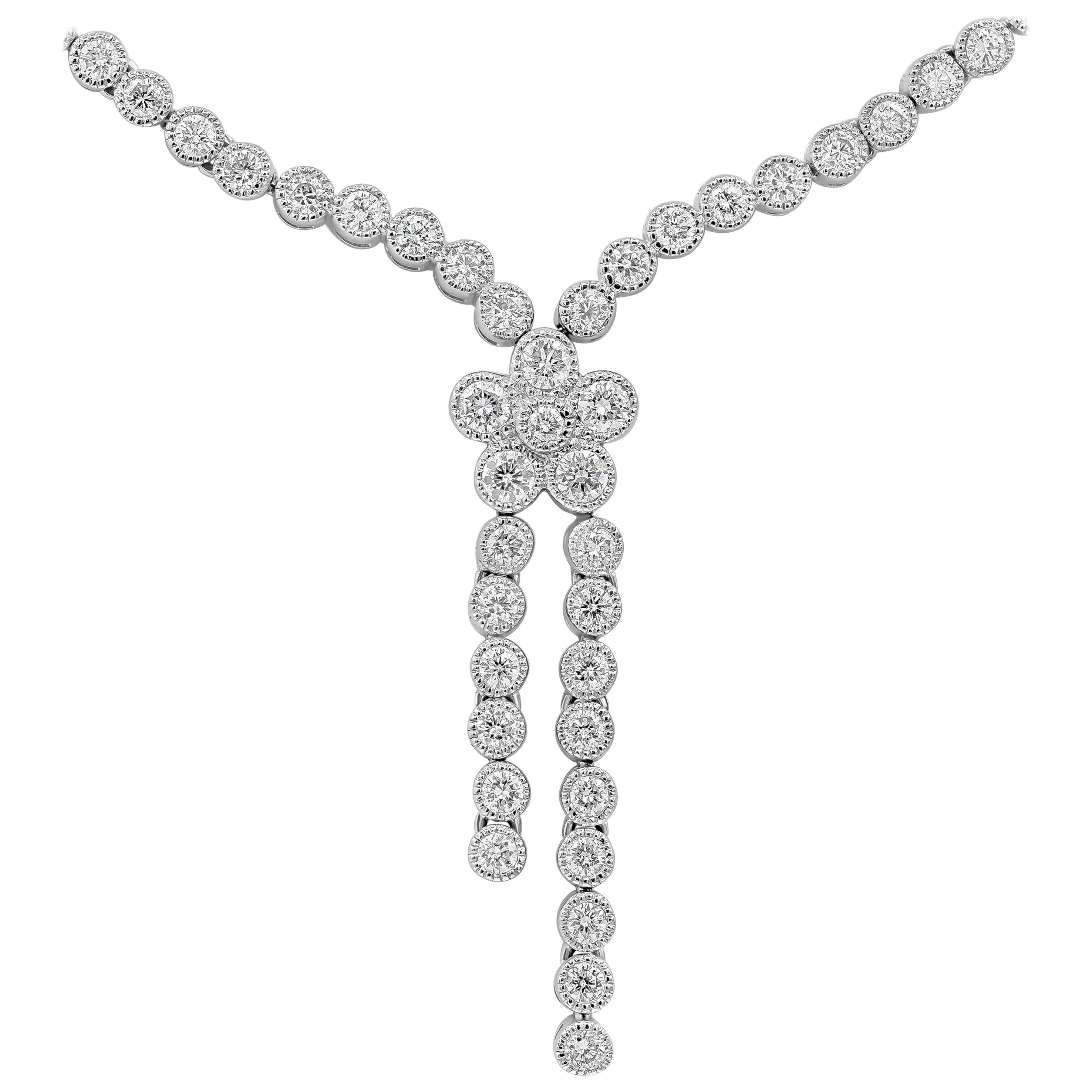 Roman Malakov Bezel Set Round Diamond Flower Drop Necklace