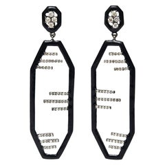 Art Deco English Black Enamel, Diamond and Sterling Silver Dangle Earrings
