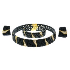 Marina B Choker Necklace Earrings Bracelet Set Diamond Yellow Gold Steel, 1986