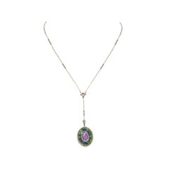 1900s Verger Freres Paillet Platinum Diamond Enamel Pearl Necklace Pendant Watch