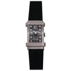 Retro Platinum Hamilton Watch with Black Dial and Diamond Numerals