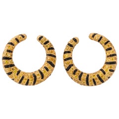 Retro Cartier Yellow Diamond Onyx Tiger Hoop Earclips