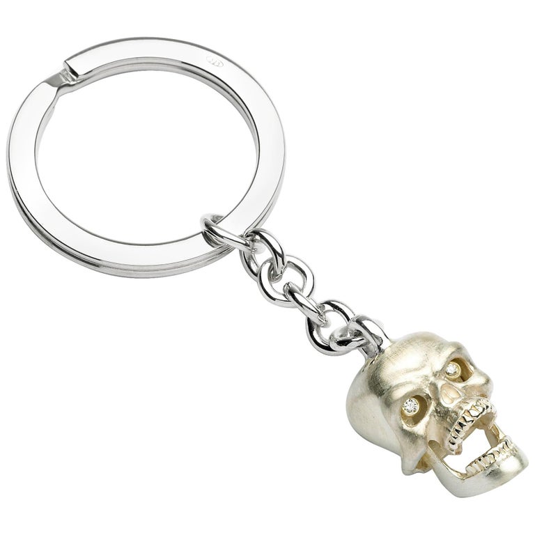 Deakin and Francis Sterling Silver Skull Key Ring with Diamond Eyes at ...