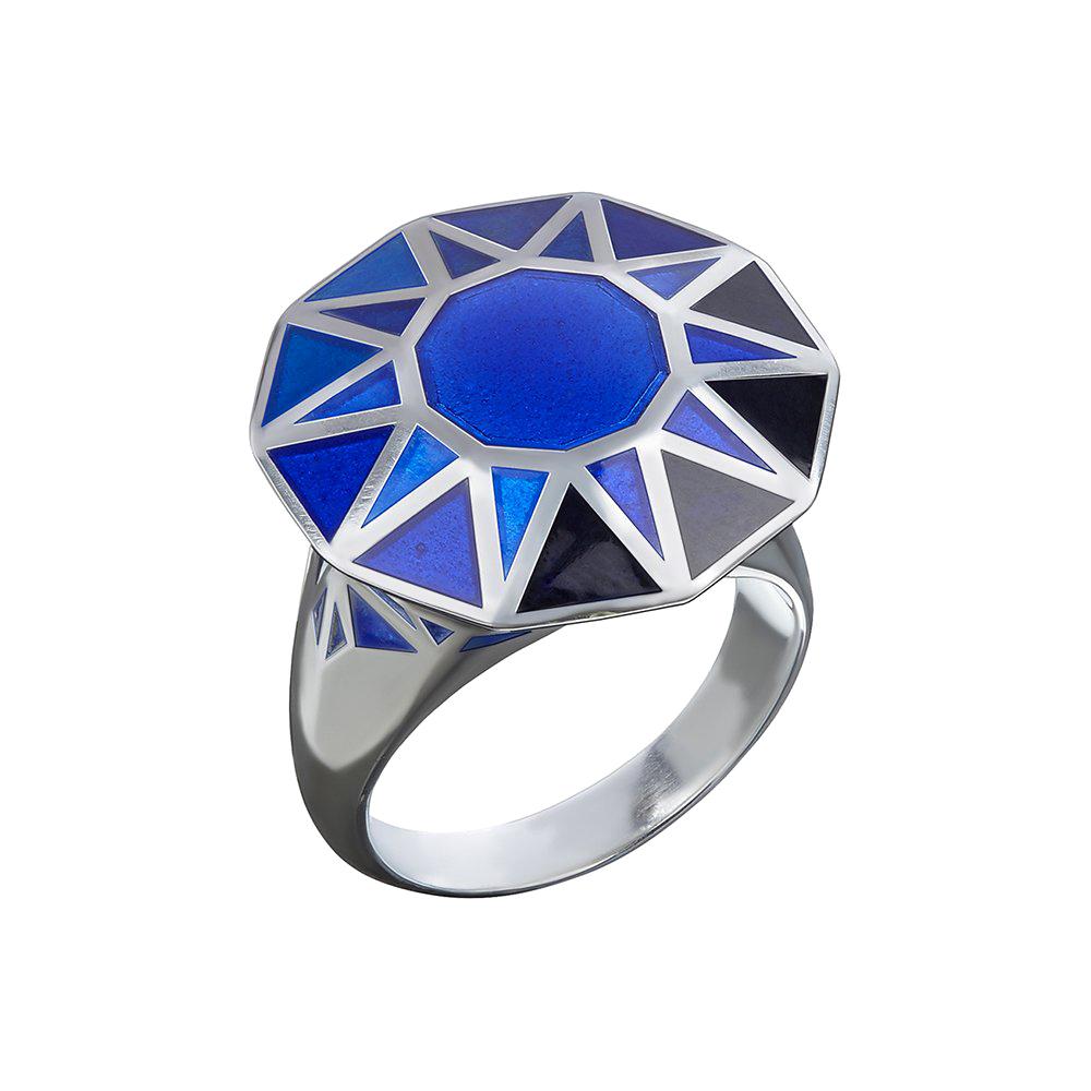 Sterling Silver and Blue Enamel Cocktail Ring For Sale