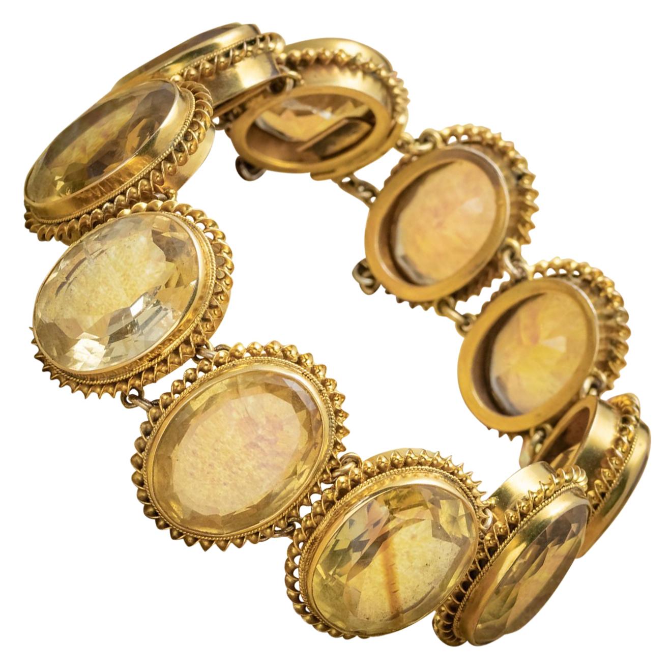 Antique Victorian Gold Gilt on Silver Citrine Bracelet For Sale