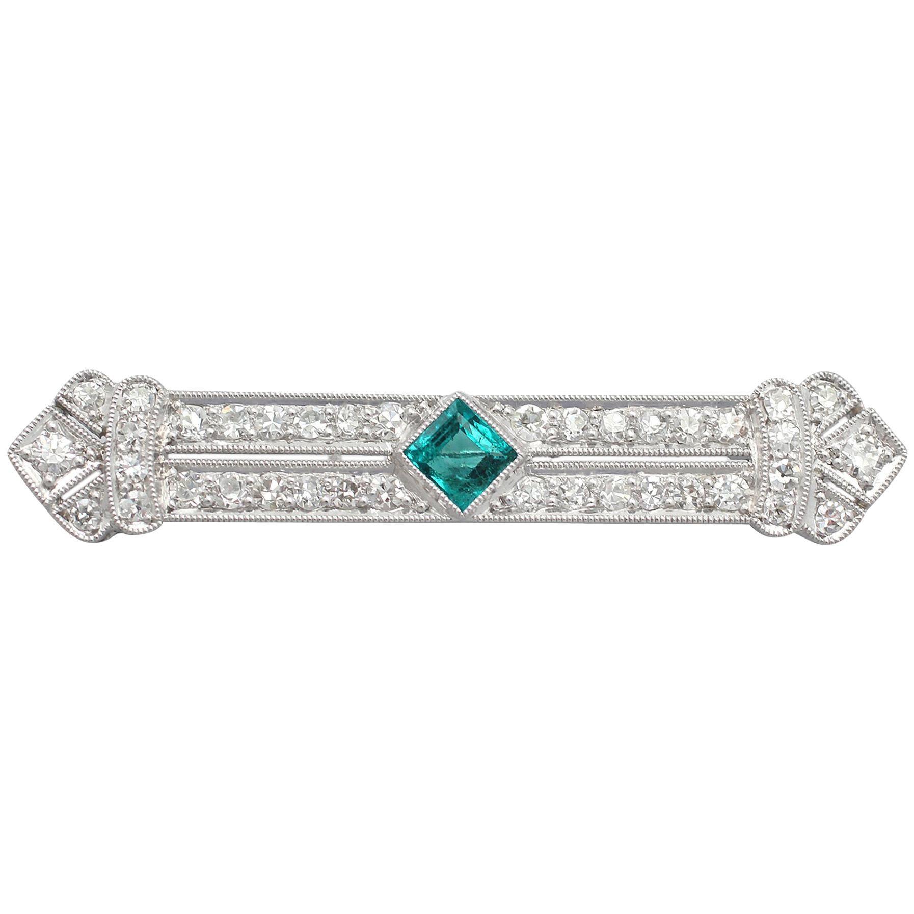 1930s Emerald 1.29 Carat Diamond Platinum Brooch