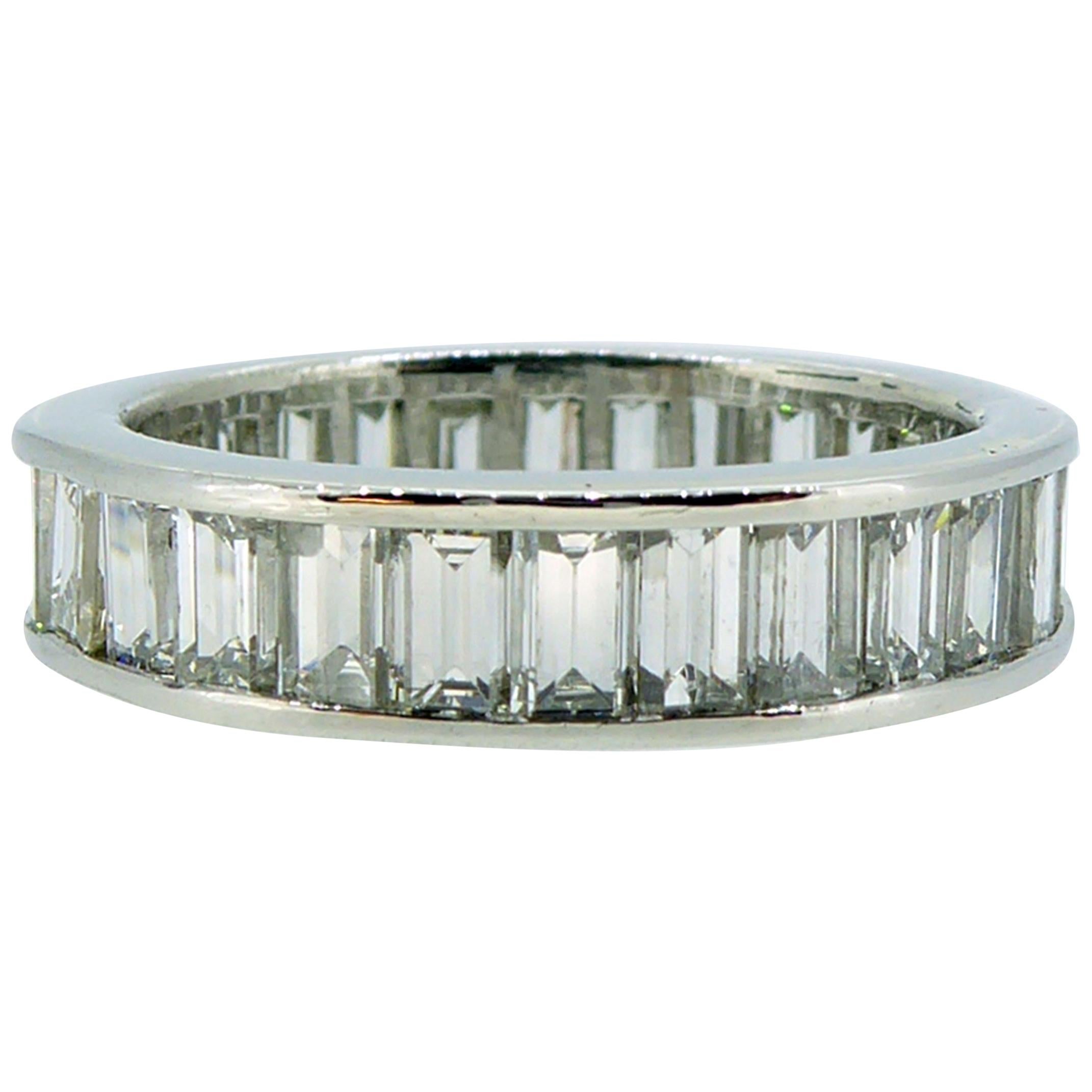 4.0 Carat Diamond Eternity Wedding Ring, Baguette Cut Diamonds, White Gold