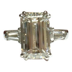 5.01 Carat Natural Emerald Cut Diamond and Baguette Ring GIA Certified