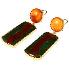 Baltic Amber Jasper 18 Karat Gold Earrings