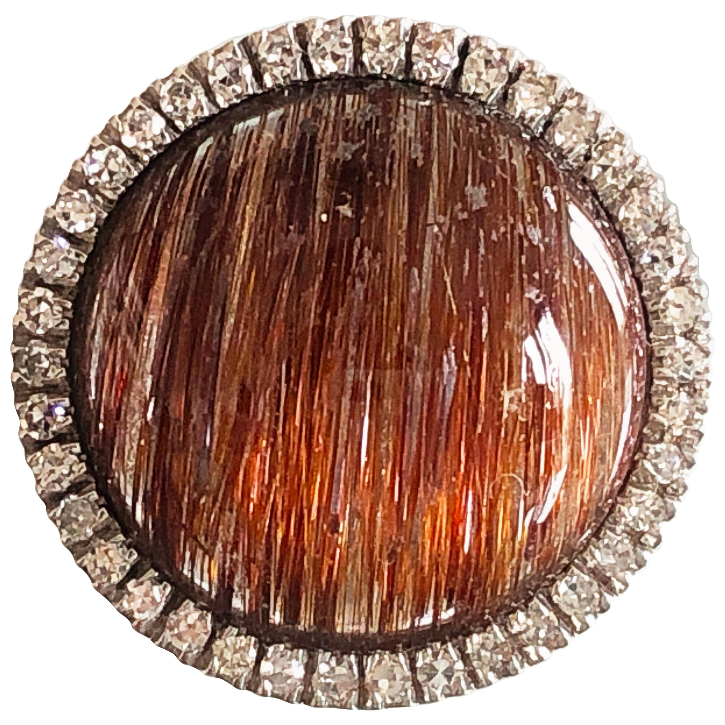 Berca Bague cocktail en quartz rutile 8,5 carats avec cabochon rond en diamants blancs 0,41 carat en vente