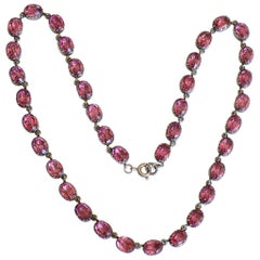 Antike edwardianische Riviere-Halskette aus Sterlingsilber mit rosa Paste
