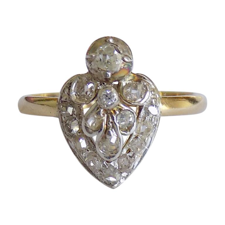 Antique Victorian Gold Silver Diamond Heart Ring