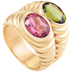 Bulgari Doppio Pink and Green Tourmaline Yellow Gold Ring