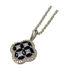 White Gold 1.79 Carat Total Weight Sapphire and Diamond Necklace