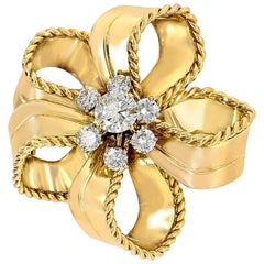 Cartier 18 Karat Yellow Gold and Diamond Flower Brooch
