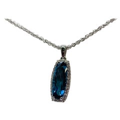 White Gold 1.70 Carat Total Weight Blue Topaz and Diamond Necklace