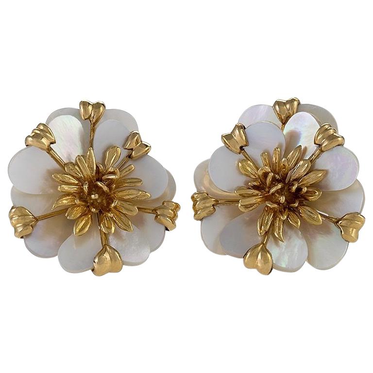 Cartier Gold and Mother of Pearl Flower Earrings at 1stDibs mother of pearl flower earrings
