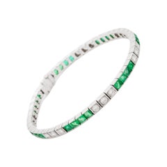9.55 Carat Emerald and Diamond Vintage Style Block Bracelet Platinum