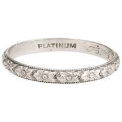 Antique Deco Wedding Band Dogwood Pattern Platinum Vintage Fine Jewelry