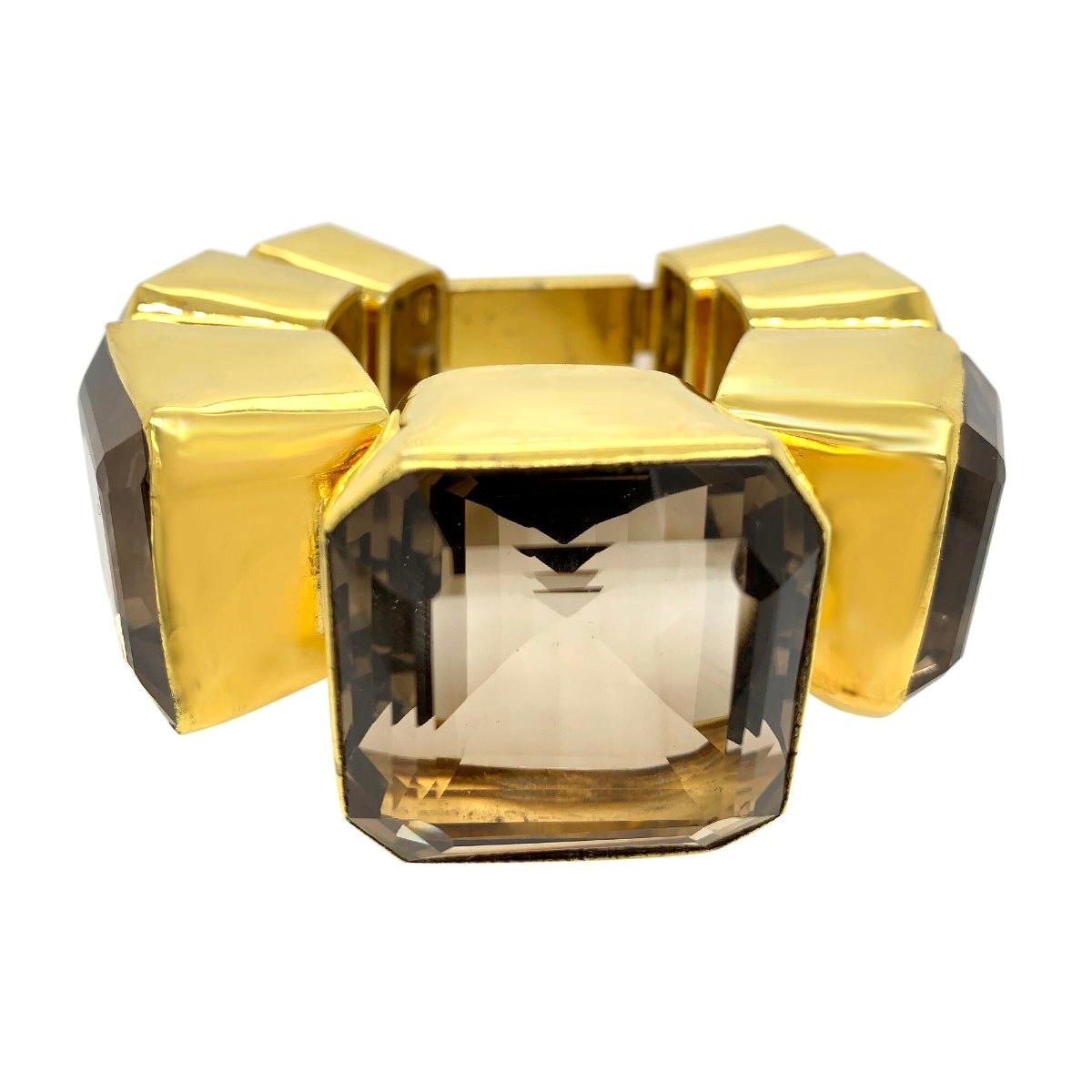 Tony Duquette Spectacular Large Size Smoke Topaz Gold Plated Bracelet For Sale